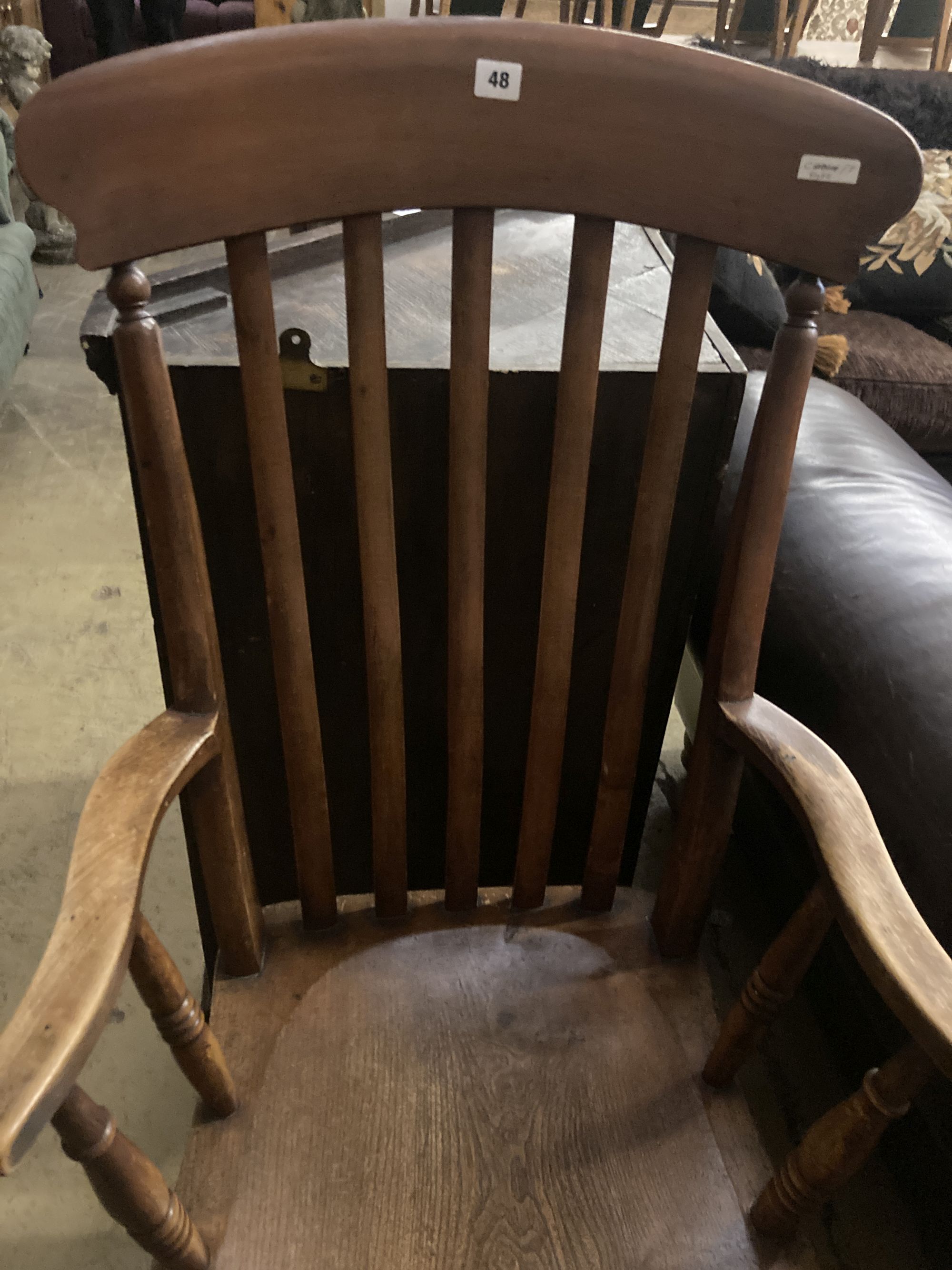 A Victorian elm and beech lathe-back Windsor armchair, width 58cm depth 50cm height 115cm